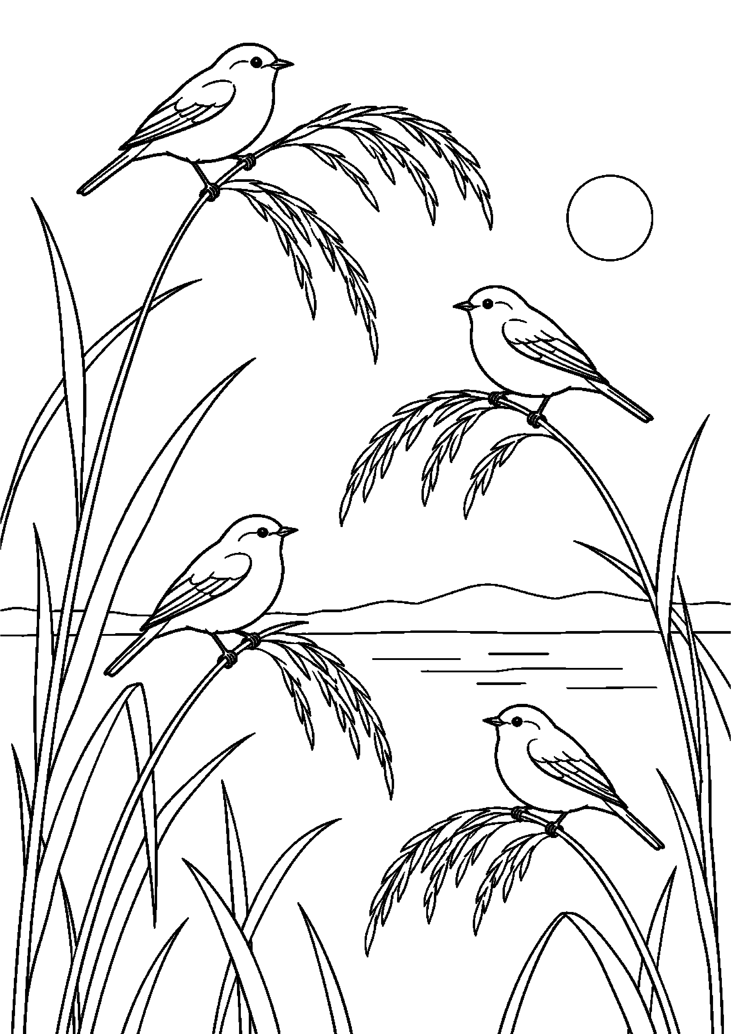 【11月】冬鳥の集う葦原の塗り絵