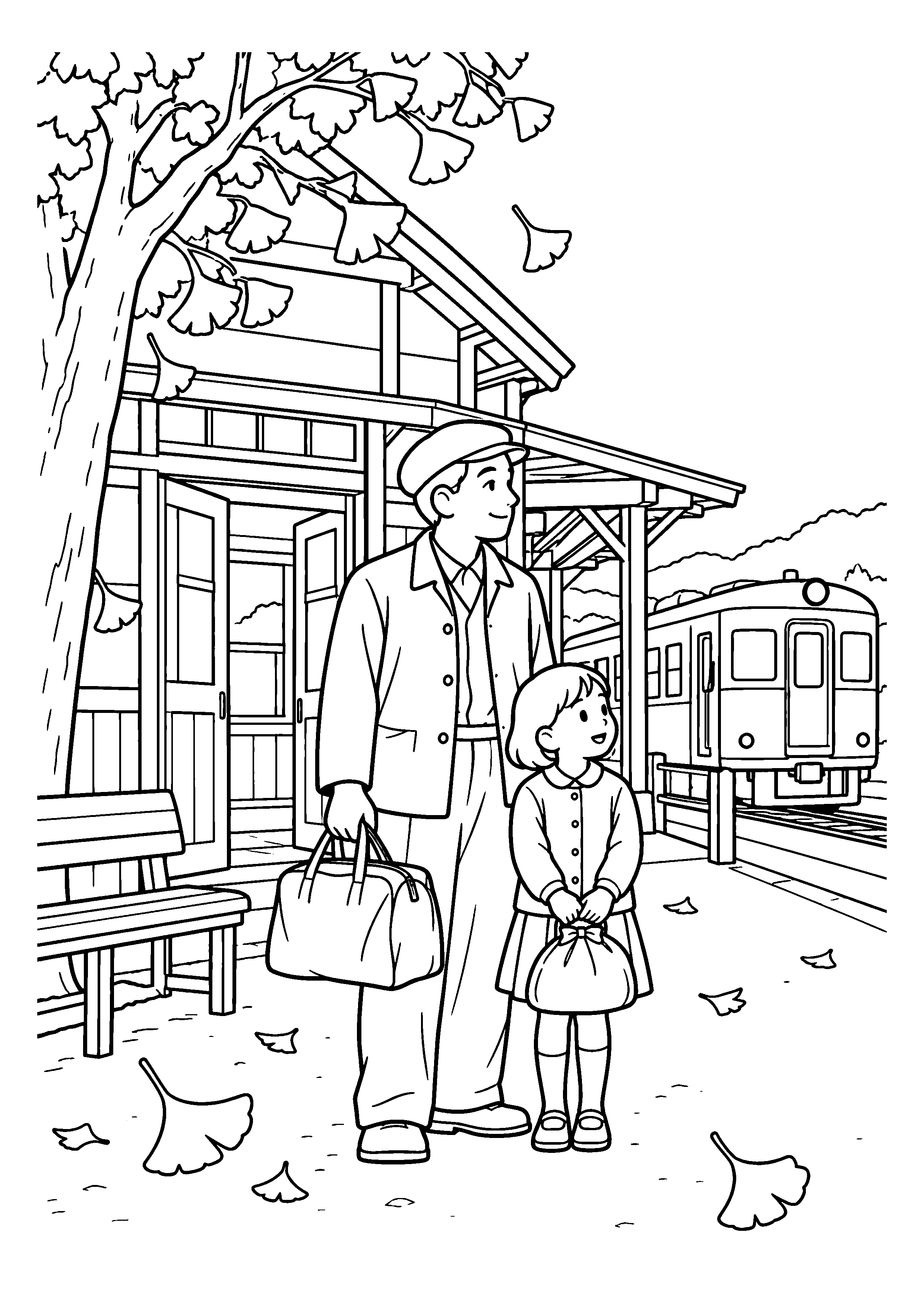 【１１月】木造駅舎で待ち合わせの塗り絵